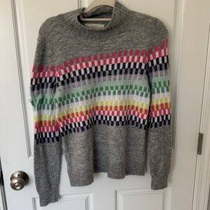 LOFT Gray Sweater with Multicolor Stripes